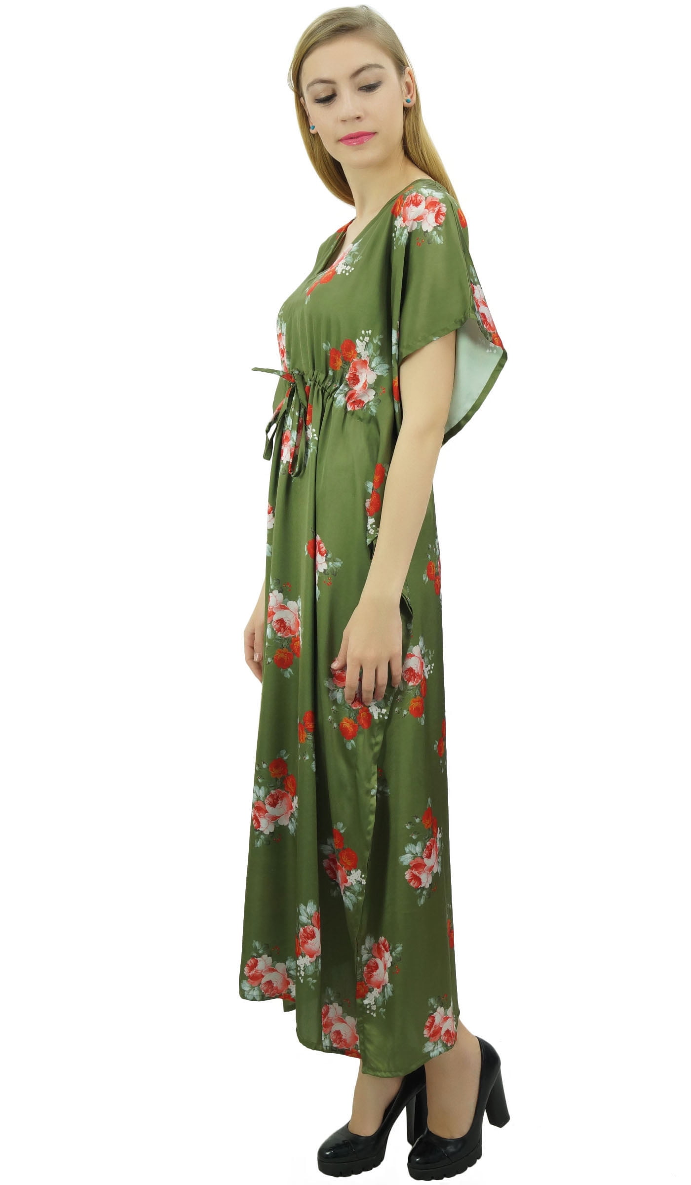 Kimono Bouffant Silk Long Kaftan - Mint Green
