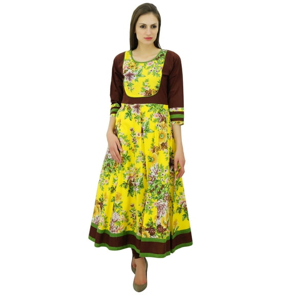 Bimba Floral Kurti Cotton Long Kurti 3/4 Sleeves Indian Party Dress Etnic Wear
