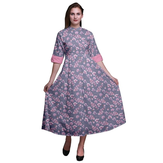 Bimba Floral Ladies Button Down Print Dress A-Line Cocktail Party Shirt Dress-Small