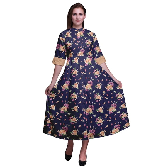 Bimba Floral Ladies Button Down Print Dress A-Line Cocktail Party Shirt Dress-Small