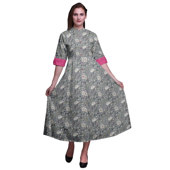 Bimba Floral Ladies Button Down Print Dress A-Line Cocktail Party Shirt Dress-Small