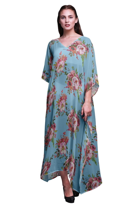 Floral Ladies Kaftan Holiday Loungewear Maxi Dress Beach Coverup-4X-5X