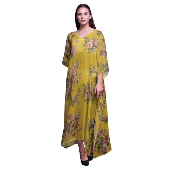 Bimba Floral Ladies Kaftan Holiday Loungewear Maxi Dress Beach Coverup-4X-5X