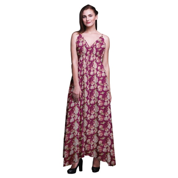 Bimba Floral Ladies Long Floral PrintÂ Dress Spaghetti Strap V Neck Maxi Beach Wear-Small