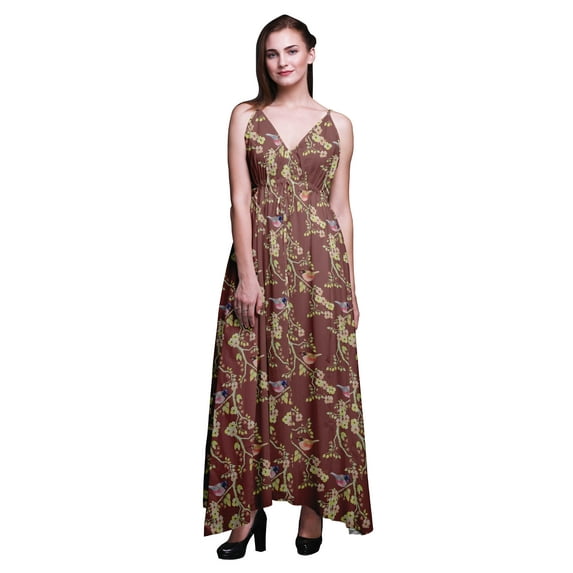 Bimba Floral Ladies Long Floral Print Dress Spaghetti Strap V Neck Maxi Beach Wear-XX-Large