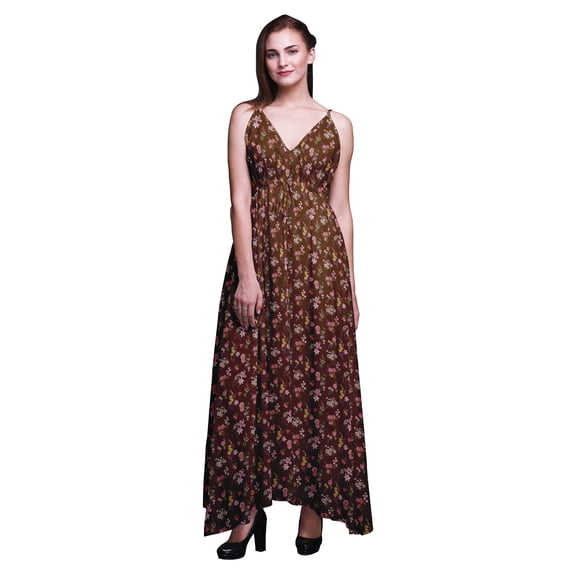 Bimba Floral Ladies Printed Resort Maxi Drawstring Dress Spaghetti Strap Beach Wear-Medium