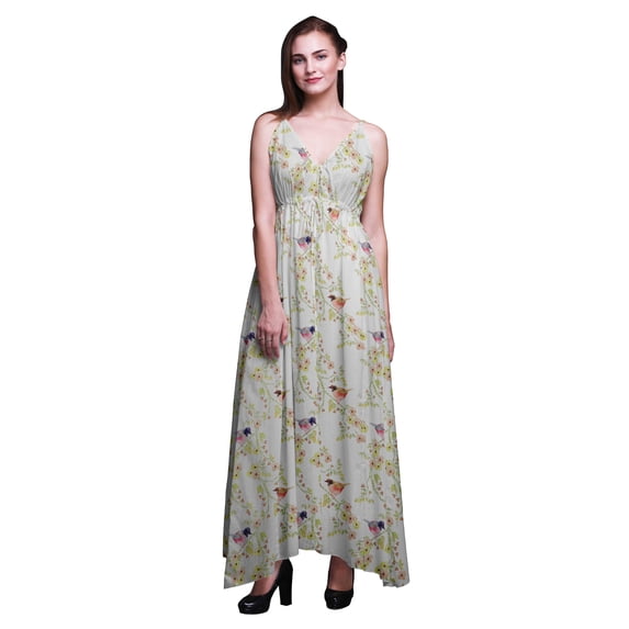 Bimba Floral Ladies Printed Resort Maxi Drawstring Dress Spaghetti Strap Beach Wear-X-Small