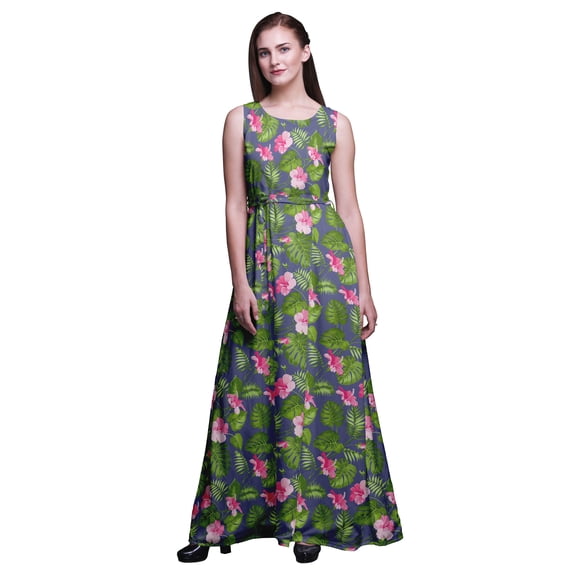 Bimba Floral Ladies Round Neck Sleeveless Long Tank Casual Maxi PrintÂ Dress-Large