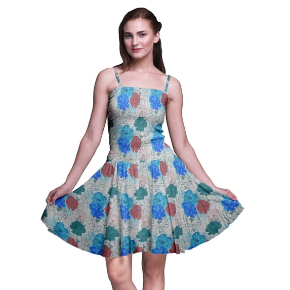 Bimba Floral Ladies Smocked Waist Mini Sun Dress Printed Summer Holiday Party Wear-X-Large