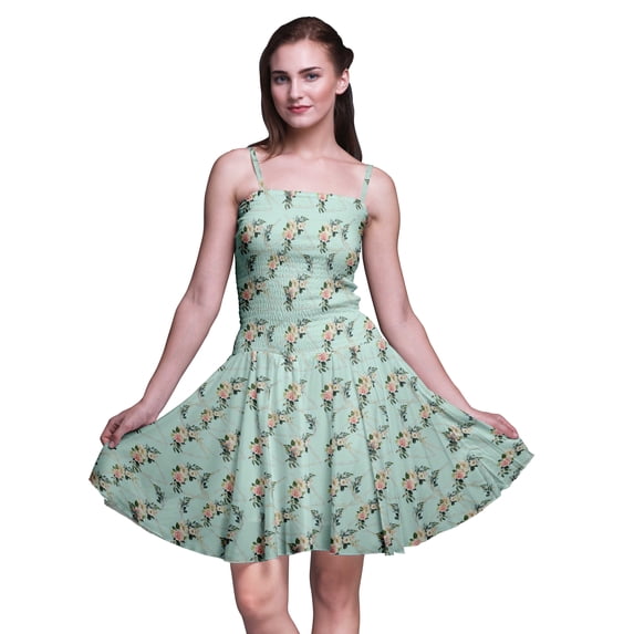Bimba Floral Ladies Smocked Waist Mini Sun Dress Printed Summer Holiday Party Wear-XXX-Large