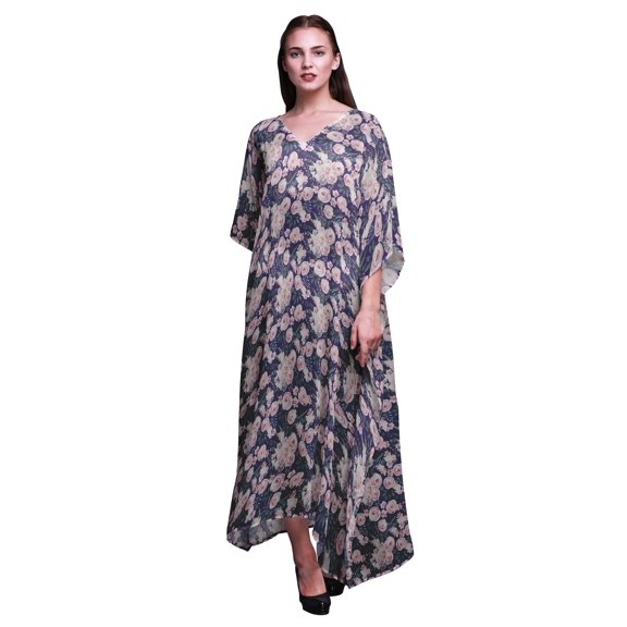 Bimba Floral Long Caftan Maxi Dress Beach Swimwear Cover up Womens Kaftan-XL-3X