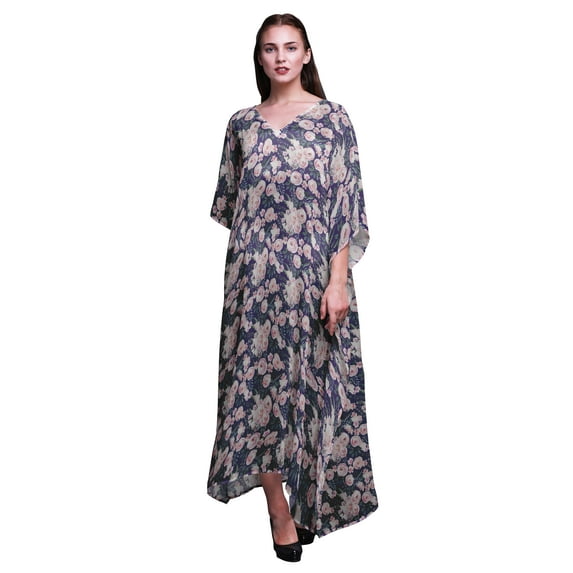 Bimba Floral Long Caftan Maxi Dress Beach Swimwear Cover up Womens Kaftan-XL-3X