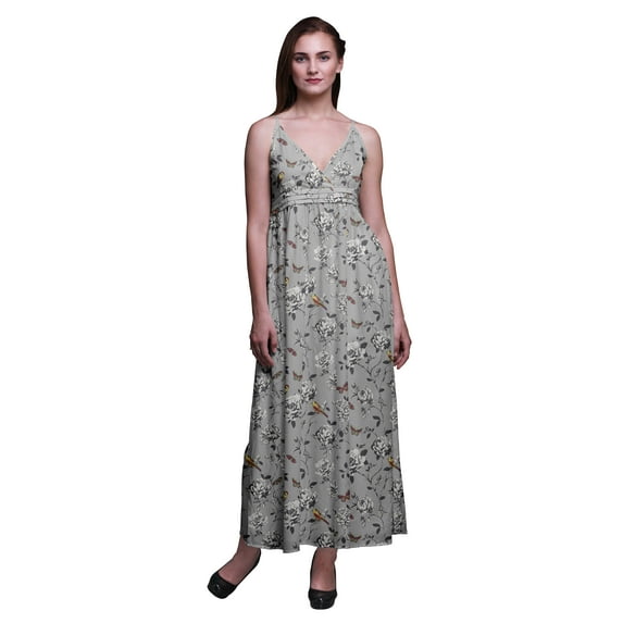 Bimba Floral Printed Adjustable Spaghetti Strap Long Maxi Dress Summer Beachwear-Large