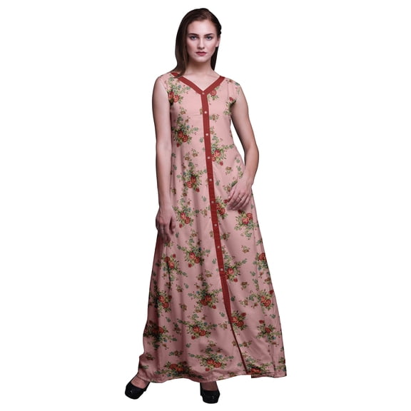 Bimba Floral Printed Front Slit Sleeveless Summer Spring Long Women BeachÂ Dress-Medium