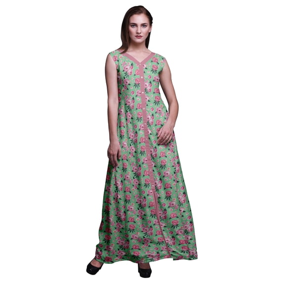 Bimba Floral Printed Front Slit Sleeveless Summer Spring Long Women Beach Dress-X-Large