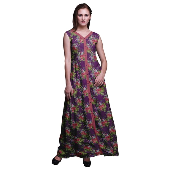 Bimba Floral Printed Front Slit Sleeveless Summer Spring Women Maxi Party Dress-XX-Large