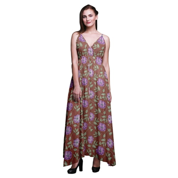 Bimba Floral Printed Women Long Maxi Beach Dress Strappy Summer Resort Wear-Large