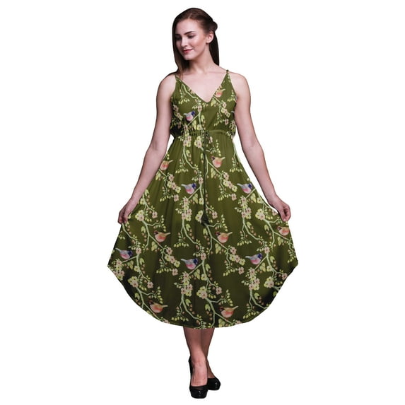 Bimba Floral Printed Women Midi Beach Dress Strappy Summer Resort Wear-Small