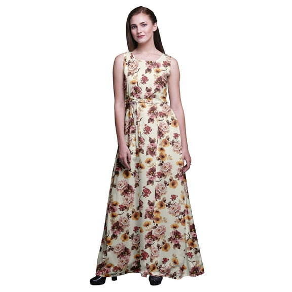 Bimba Floral Printed Women Sleeveless Gown Chic Style Long MaxiÂ Dress-X-Small