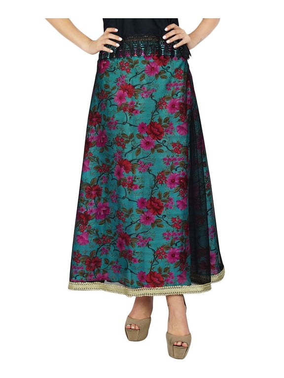 Floral Reversible A-Line Skirt Chic Style Indian Clothing Retro Maxi