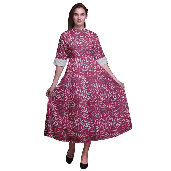Bimba Floral Women Casual Shirt Dress Print Party Mid-Calf Swing Dress-X-Small