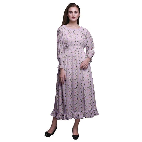Bimba Floral Women Cotton Smocked Boho Renaissance Long Ruffle Maxi Dress-X-Small