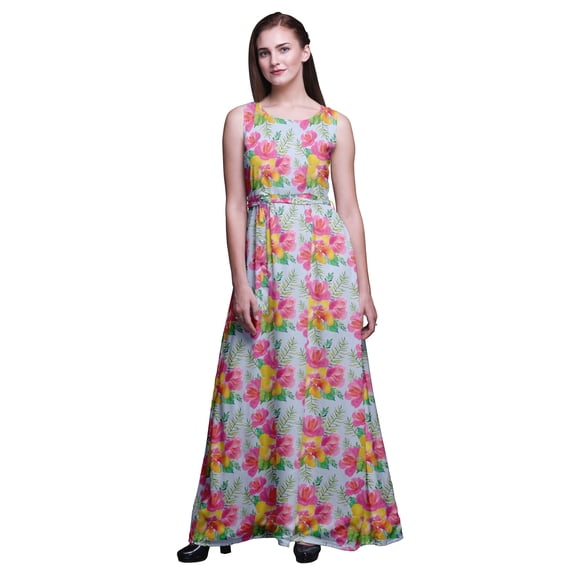 Bimba Floral Women Long Tank MaxiÂ Dress Round Neck Printed Party Gown-X-Large