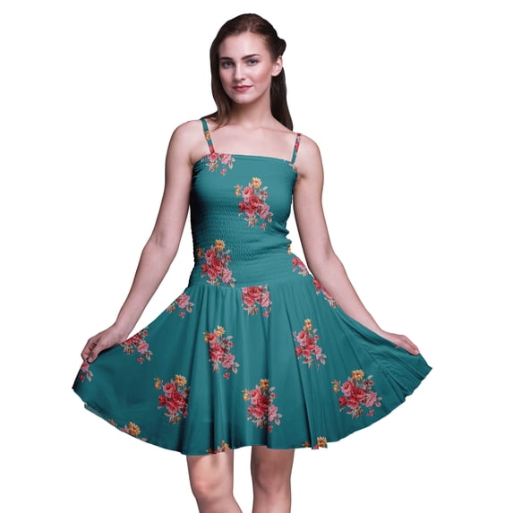 Bimba Floral Women Sleeveless Mini Flowy Tank Summer Sun Dress Floral Print Dress-Medium