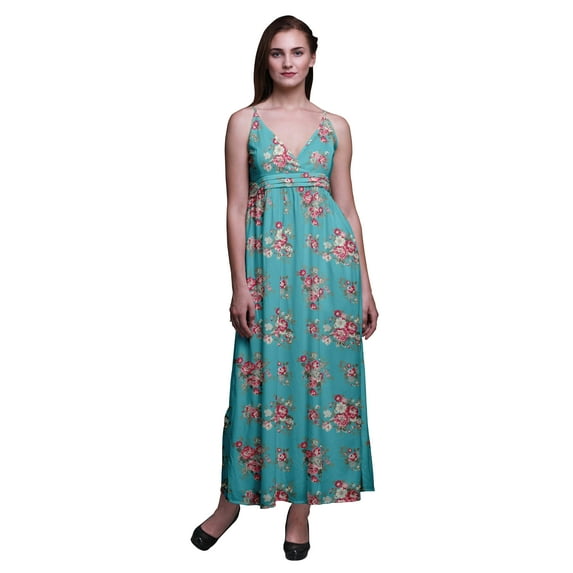 Bimba Floral Women Summer Printed V Neck Long Maxi Dress Holiday Resort Wear-Large