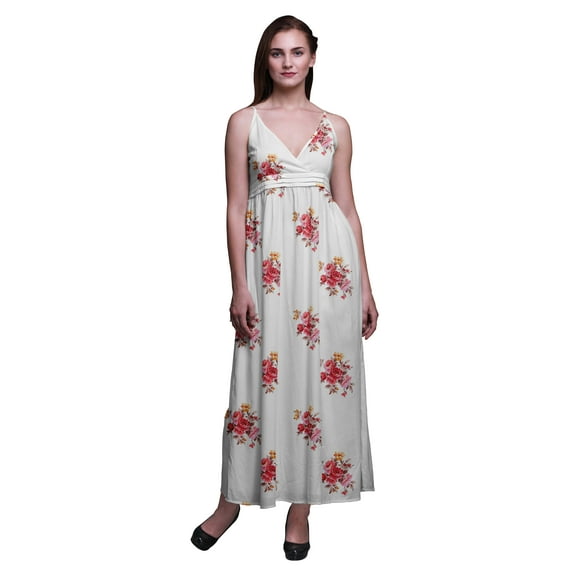 Bimba Floral Women Summer Printed V Neck Long Maxi Dress Holiday Resort Wear-X-Small