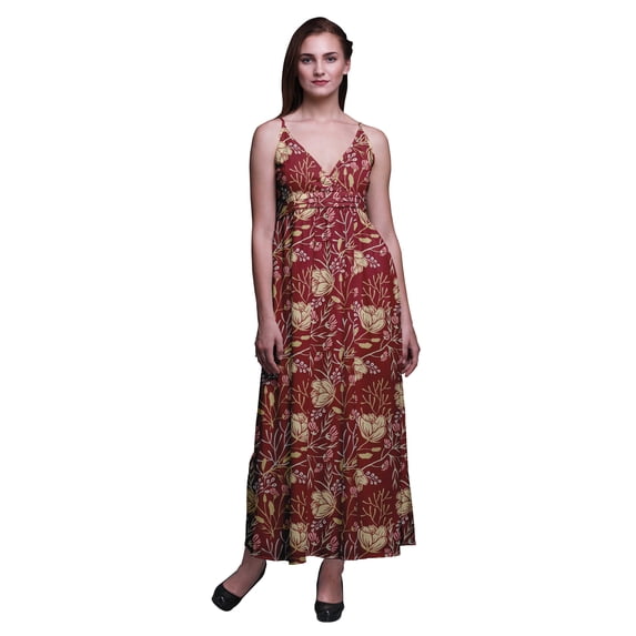 Bimba Floral Women Summer Printed V Neck Long Maxi Dress Holiday Resort Wear-XX-Large