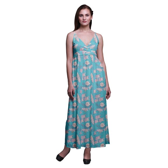 Bimba Floral Women Summer Printed V Neck Long MaxiÂ DressÂ Holiday Resort Wear-Small