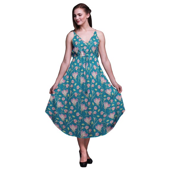 Bimba Floral Women Summer Printed V Neck Midi Dress Holiday Resort Wear-Medium