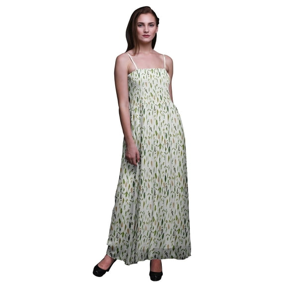 Bimba Flower Leaves Print Summer Holiday Maxi Tube Smocked Dress-XX-Large
