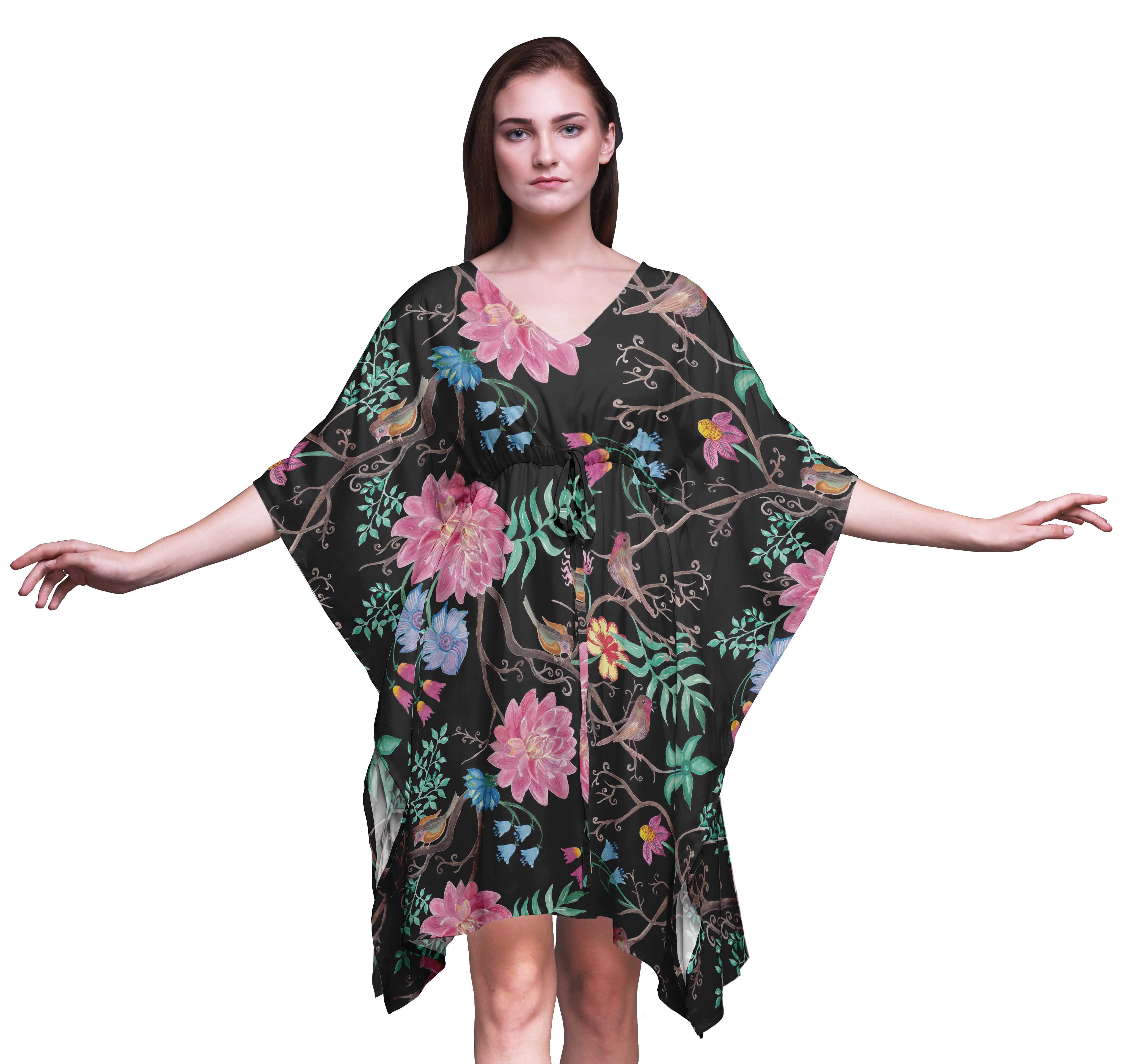 Bimba Flower Short Caftan Midi Dress Beach Swimwear Cover up Womens ...