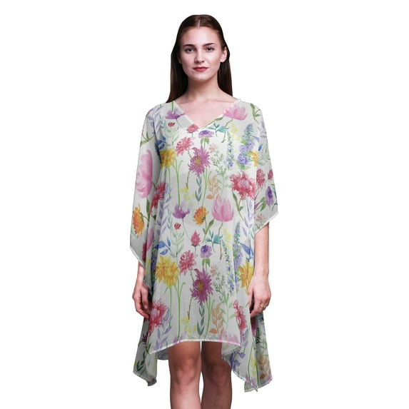 Bimba Flower Short Caftan Midi Dress Beach Swimwear Cover up Womens Kaftan-4X-5X