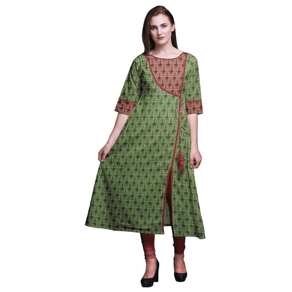 Bimba Forest Green Damask Palmette Indian Tunic Tops For Girls Printed Casual Top For Women Ethnic KurtI Medium