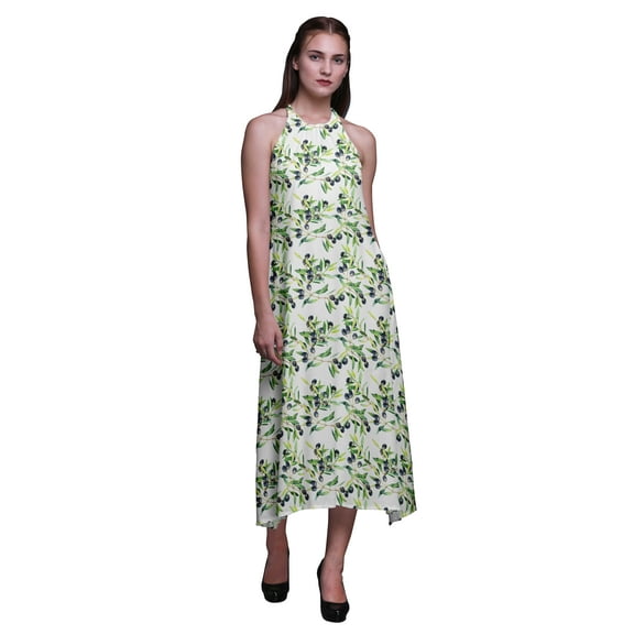Bimba Fruits Causal Long Backless Halter NeckÂ DressÂ Women Printed BeachÂ Dress-X-Small