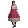 thumbnail image 1 of Bimba Fuschia Pink Ikat Ethnic Printed Indian Kurtis For Women Anarkali Kurti Maxi Casual Dress Medium, 1 of 5
