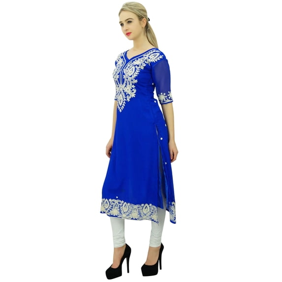 Bimba Georgette Designer Embroidered Kurta Kurti Tunic Top Indian Straight Blouse