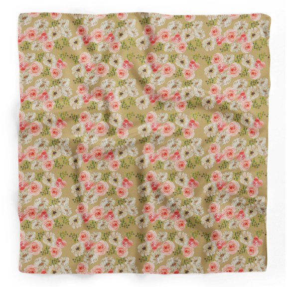 Bimba Gold Rose & Ranunculus Floral Printed Pure Silk Scarf Neck Wrap Summer Hair Bandanas For Women 40 x 40 Inches