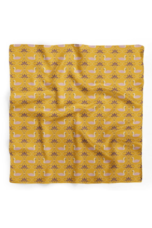 Gold Swan & Moroccan Damask Pure Silk Printed Head Bandanas Summer Neck Wrap Scarf 40 x 40 Inches