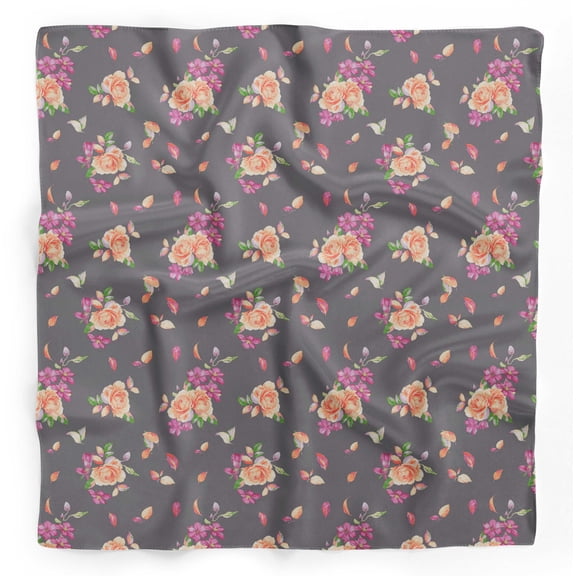 Bimba Gray Amber Flush & Clematis Floral Printed Pure Silk Scarf For Hair Neck Head Bandanas For Women 40 x 80 Inches
