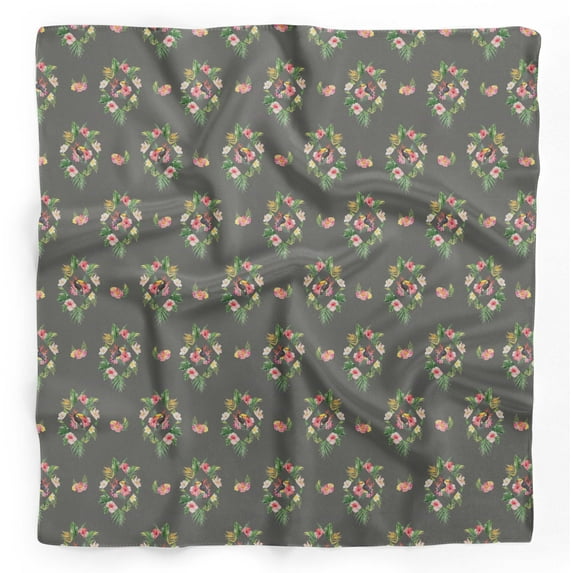Bimba Gray Bird & Floral Printed Pure Silk Scarf Neck Wrap Summer Hair Bandanas For Women 40 x 80 Inches