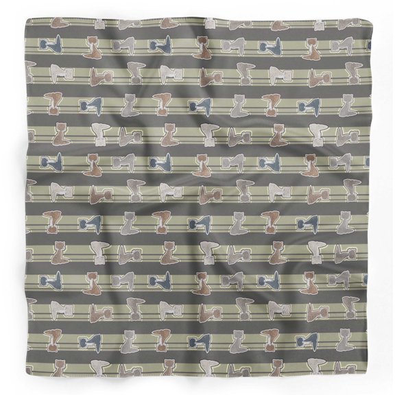 Bimba Gray Cat Stripe Pure Silk Printed Scarf Dupatta Head Neck Wrap Bandanas For Women 40 x 80 Inches