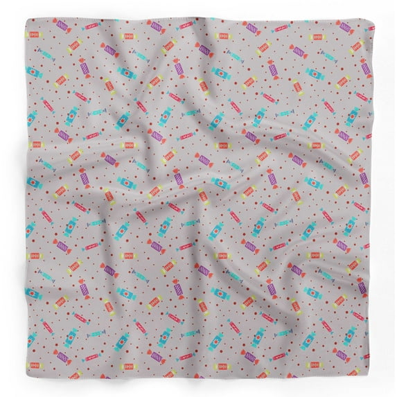 Bimba Gray Dot & Candies Food Pure Silk Printed Scarf Dupatta Head Neck Wrap Bandanas For Women 40 x 40 Inches