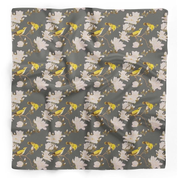 Bimba Gray Floral & Leaves Bird Bird Printed Pure Silk Scarf For Hair Neck Head Bandanas For Women 40 x 40 Inches