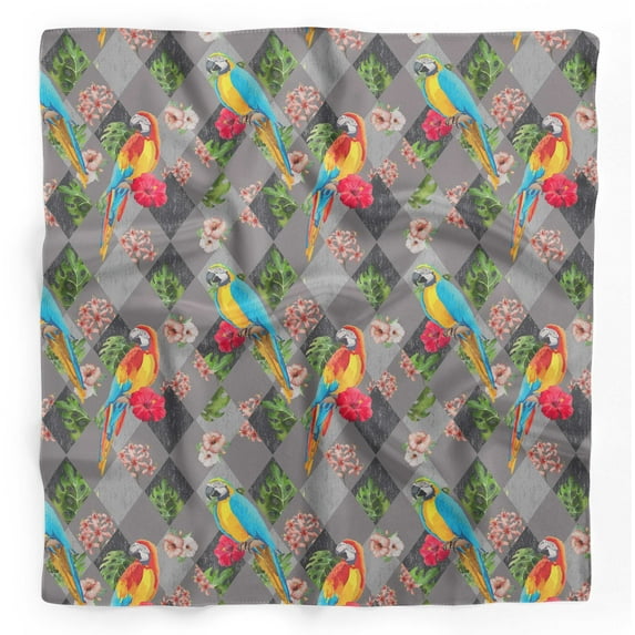 Bimba Gray Floral Tropical Bird Pure Silk Printed Scarf Dupatta Head Neck Wrap Bandanas For Women 40 x 80 Inches
