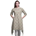 thumbnail image 1 of Bimba Gray Leaf Floral Printed Asymmetrical Kurti Tops For Women Indian Summer Dress Tunic Large, 1 of 6