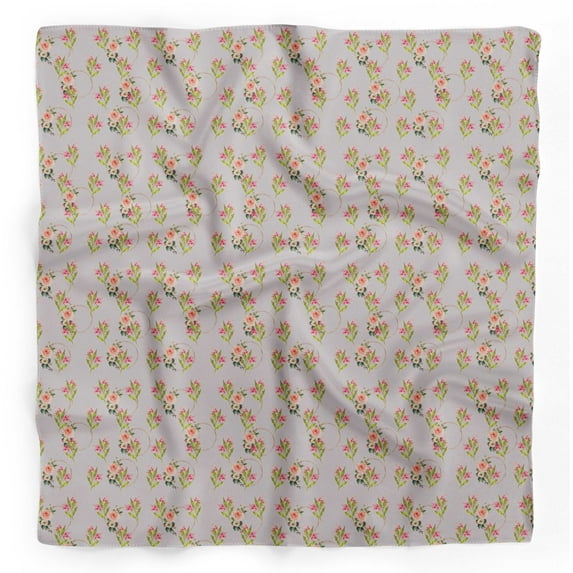 Bimba Gray Leave Wreath & Rose Floral Pure Silk Printed Scarf Dupatta Head Neck Wrap Bandanas For Women 40 x 80 Inches